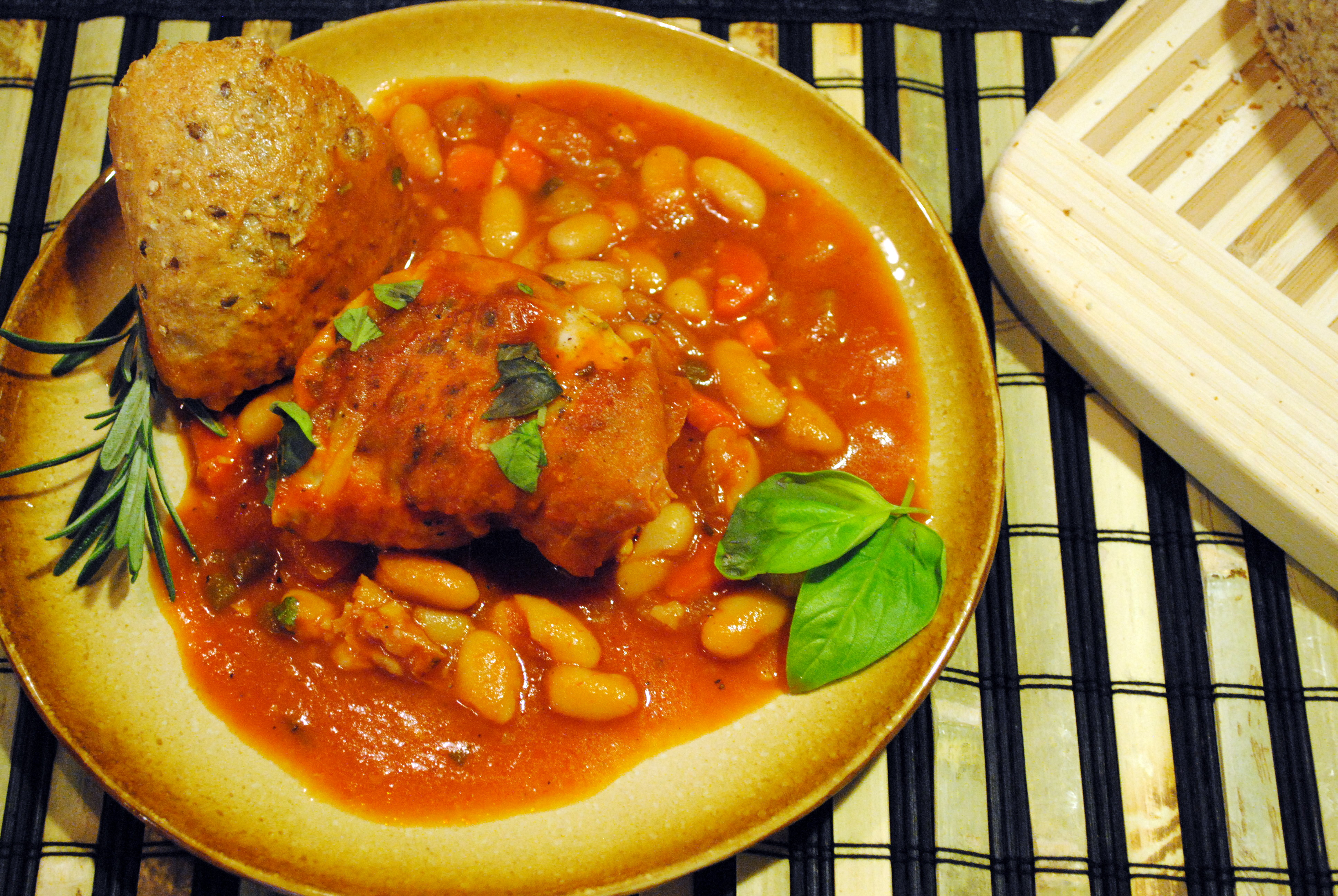 Prosciutto Wrapped Chicken with Cannellini Beans