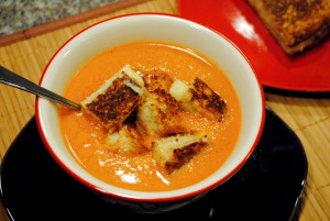 grilled cheese and tomato soup with homemade croutons recipe